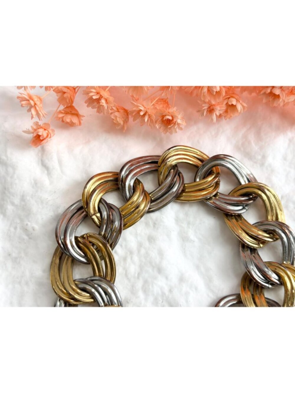 Dual Gold & Silver Double Strung Chunky Vintage 80's Style Bracelet - Picture 14 of 16